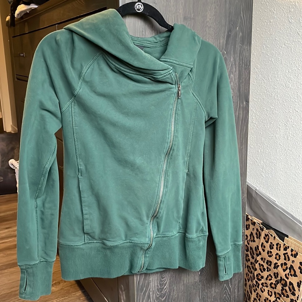 Asymmetrical green zip up hoodie